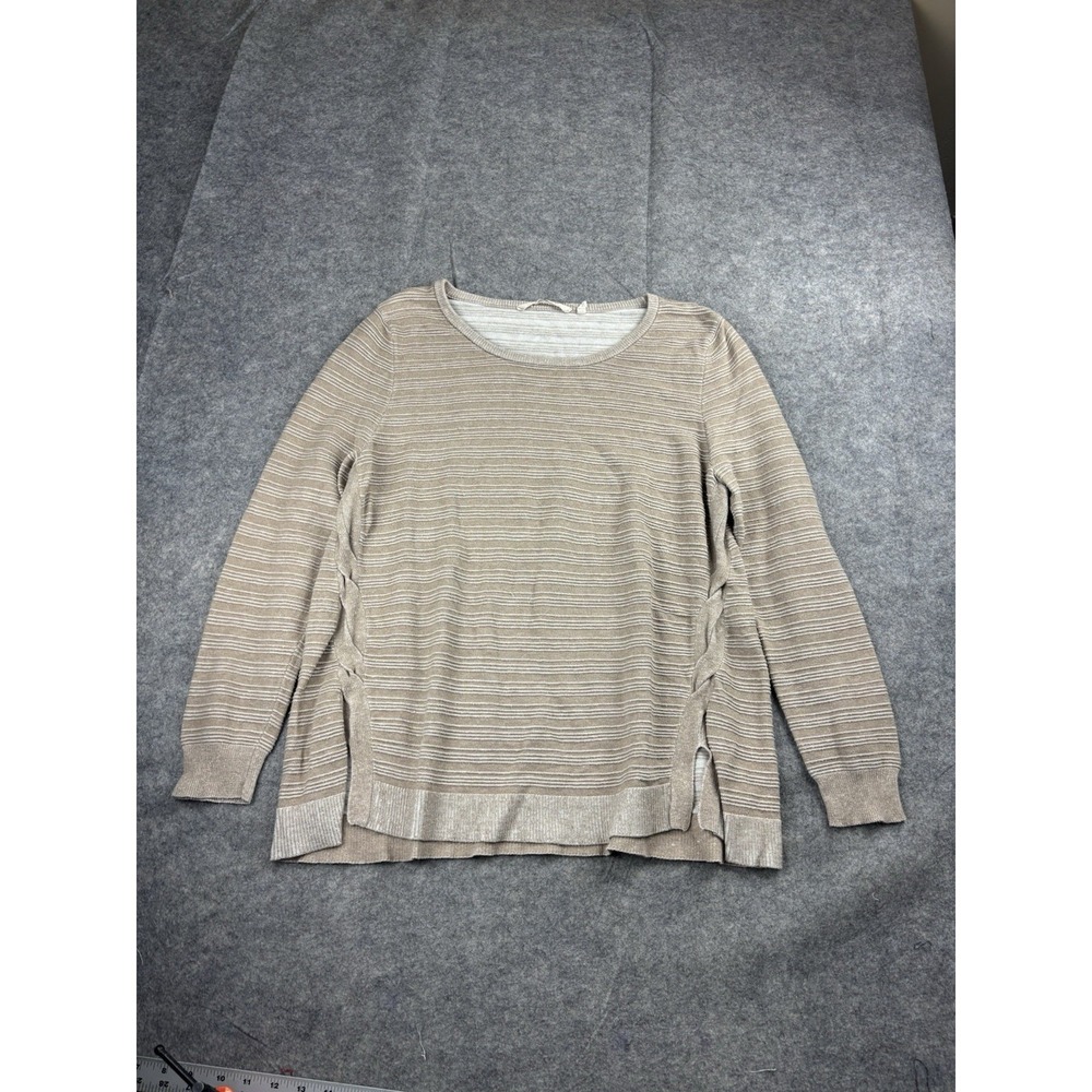 Soft Surroundings Womens XL Brown Striped Panel With A Twist Braid Light Sweater